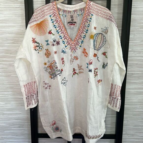 Johnny Was Tops - NWOT Johnny Was Pete & Greta linen cream embroidered long sleeve tunic blouse si